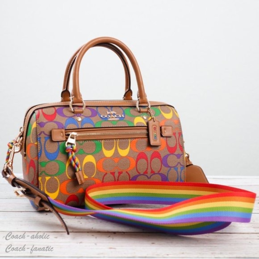 NWT Coach Rowan Satchel In Rainbow Signature PRIDE
